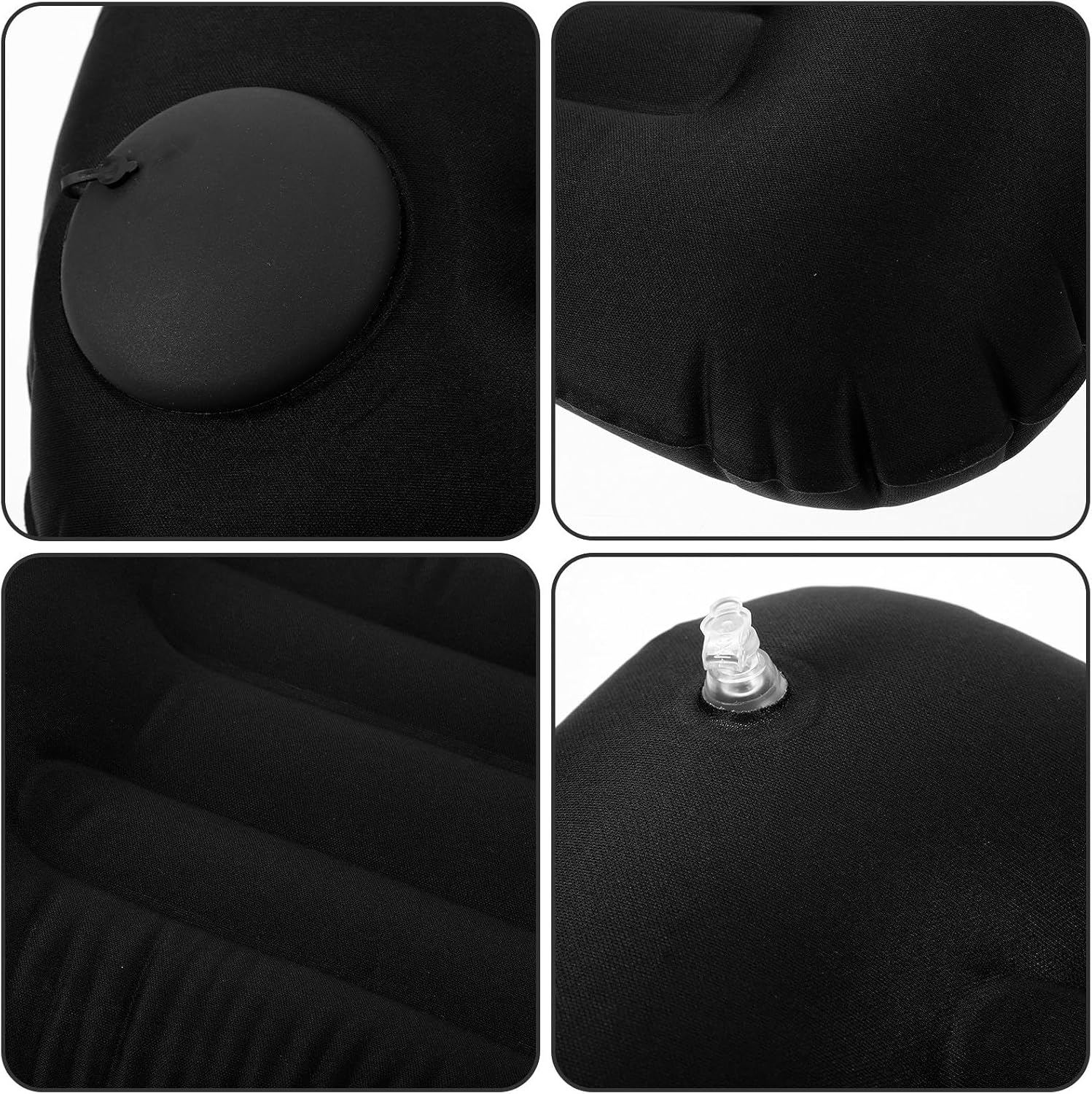 Inflatable Travel Pillow Lightweight Foldable PVC Neck Cushion | Black Finish, Ergonomic Shape, Portable Carry, Travel and Camping Use