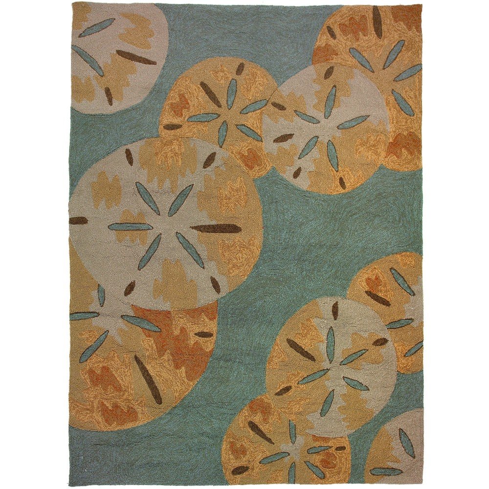 Homefires Sanddollars by The Sea 3-Feet by 5-Feet Indoor Outdoor Hand Hooked Area Rug
