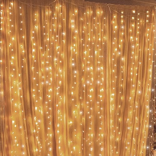 Twinkle Star 300 LED Curtain String Lights, 8 Modes Plug in Fairy Lights for Bedroom,Wedding,Party,Birthday, Hanging Twinkle Light for Indoor Outdoor Wall Window Backdrop Decoration, Warm White - *Warm white - 300 LED