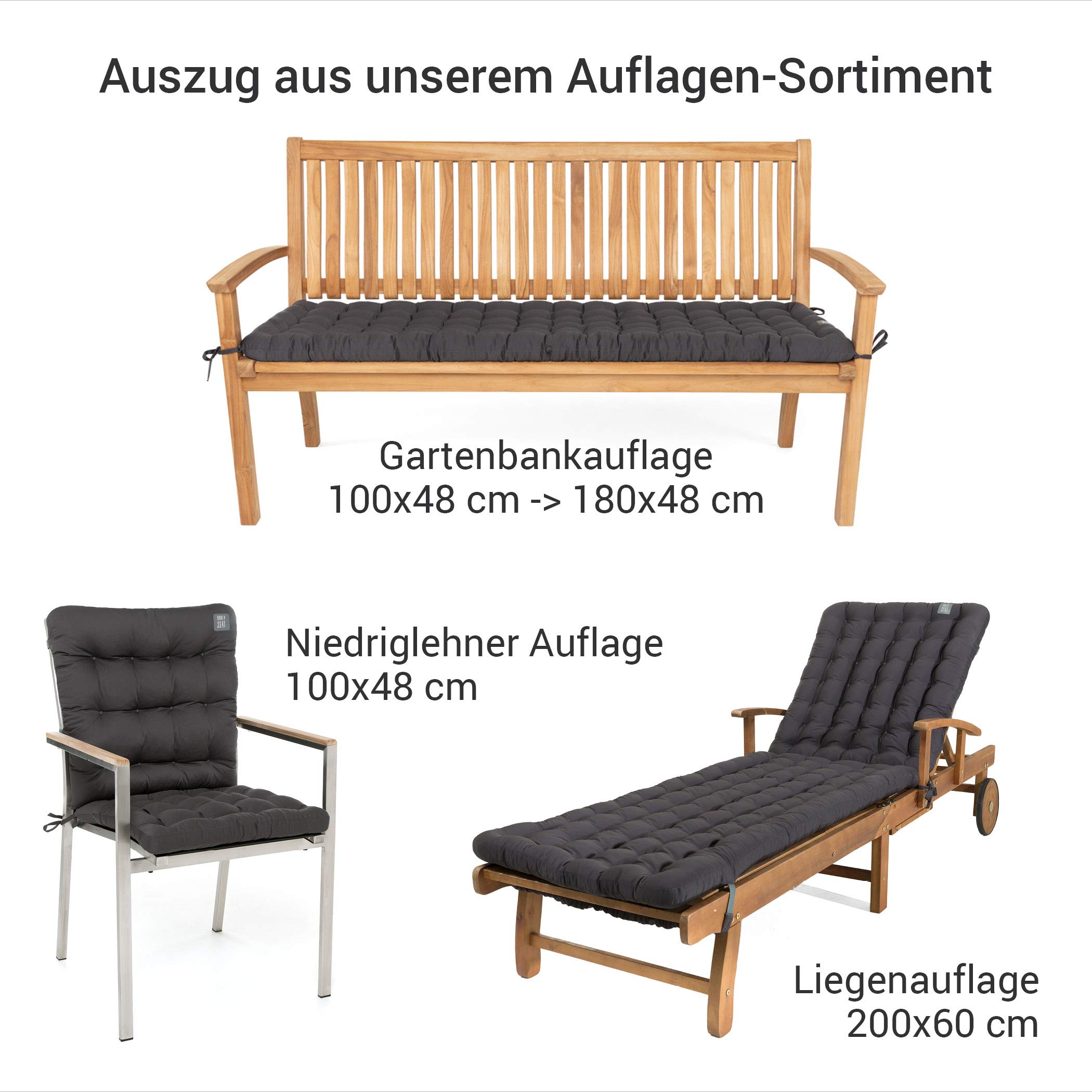 HAVE A SEAT Luksusowy zestaw poduszek do siedzenia z oparciem, na ławkę ogrodową, wygodne, nadaje się do prania w temperaturze do 95°C, wyprodukowano w Niemczech (100 x 48 cm, szaro-antracytowy)