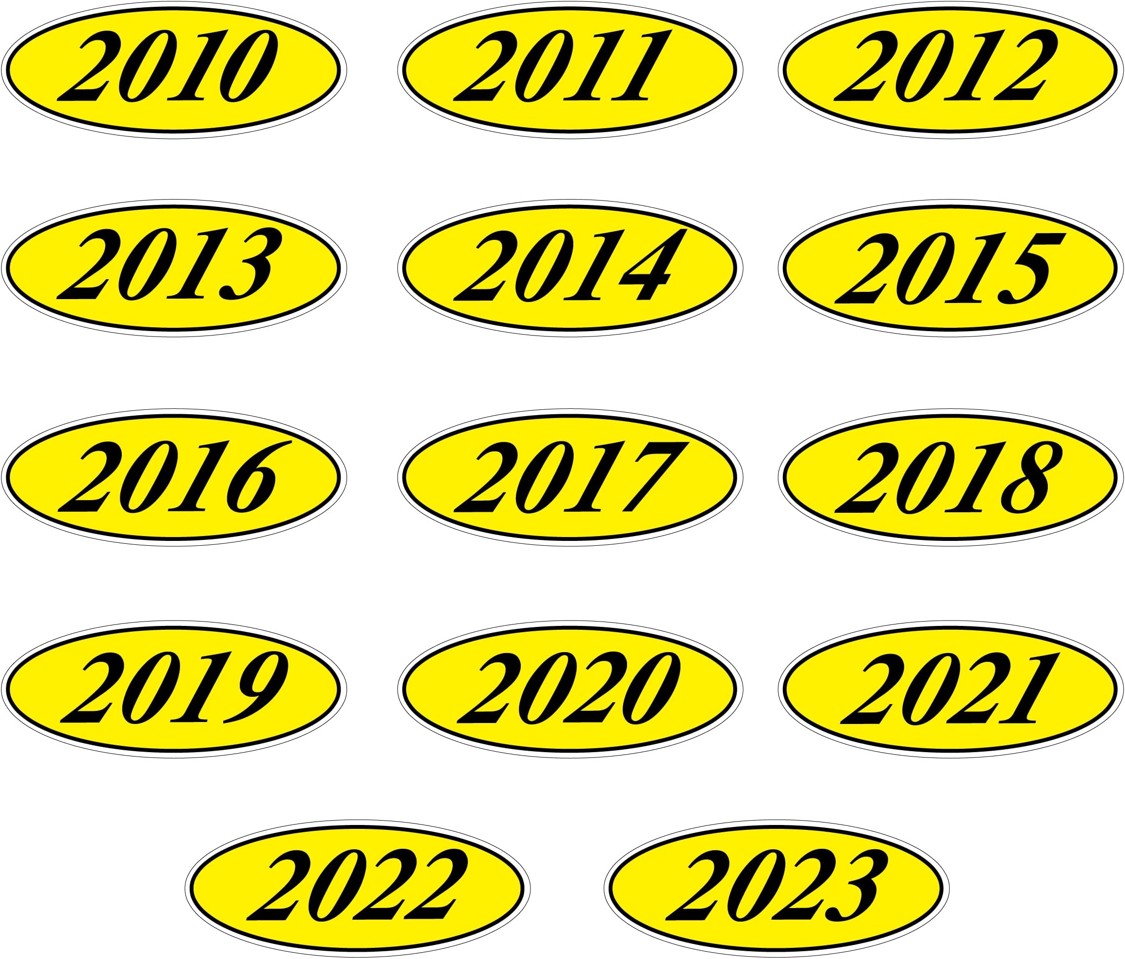 - EZ-Line Oval Model Windshield Year Stickers for Car Windows Large Vinyl Dealership Supplies 14 Dozen Pro Pack 1 Dozen Each Year 2010-2023 (Black Yellow)