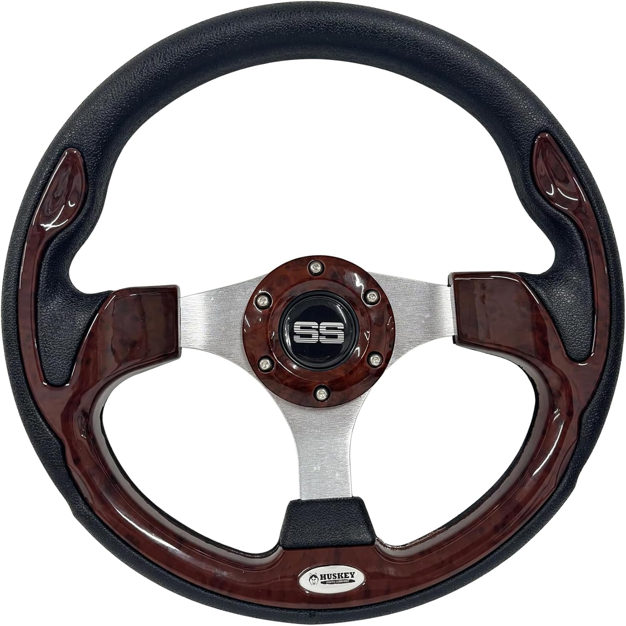 Huskey 12.5 Inch Vintage Wood Grain Golf Cart Steering Wheel Compatible with Club Car/EZGO/Yamaha,Classic SS Center Logo,Aluminum Spokes and Textured Anti-Slip Grip(Adapter Required andSoldSeparately)