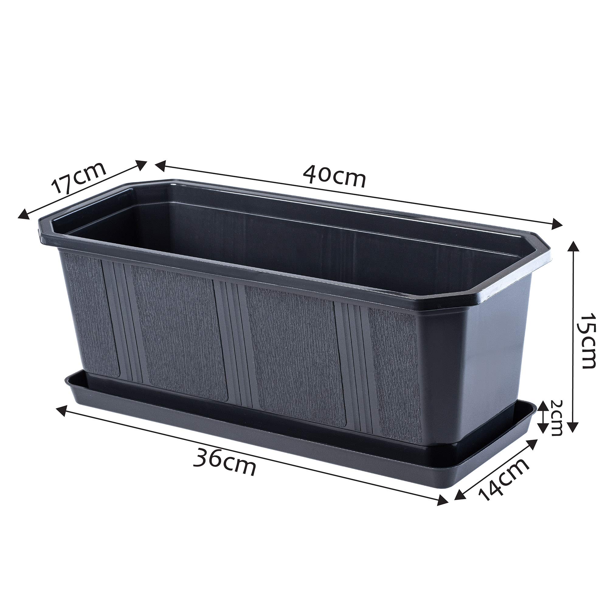 Vaso Rettangolare Ecopots Bruges, Plastica Riciclata, Grigio 25,4 Cm Con Sottovaso Incluso - 3