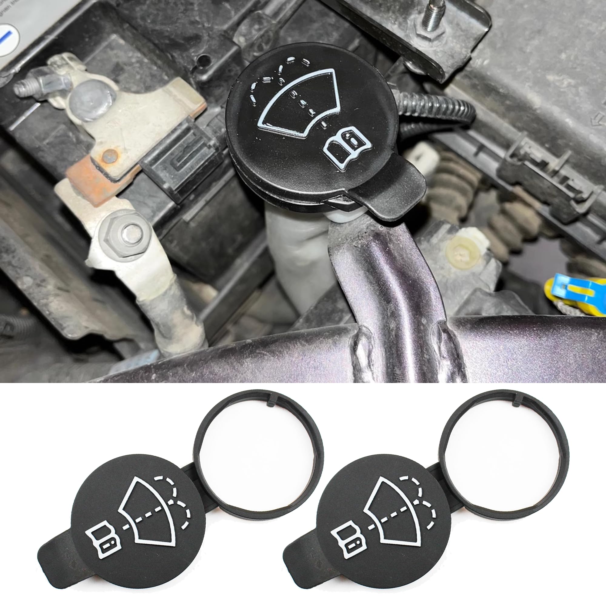 Car Windshield Wiper Washer Fluid Reservoir Tank Bottle Cap Replacement Cap, Compatible with Camaro Silverado Cruze, OEM#12767700、13227300、12788573、19172571 Replacement (2 PCS)