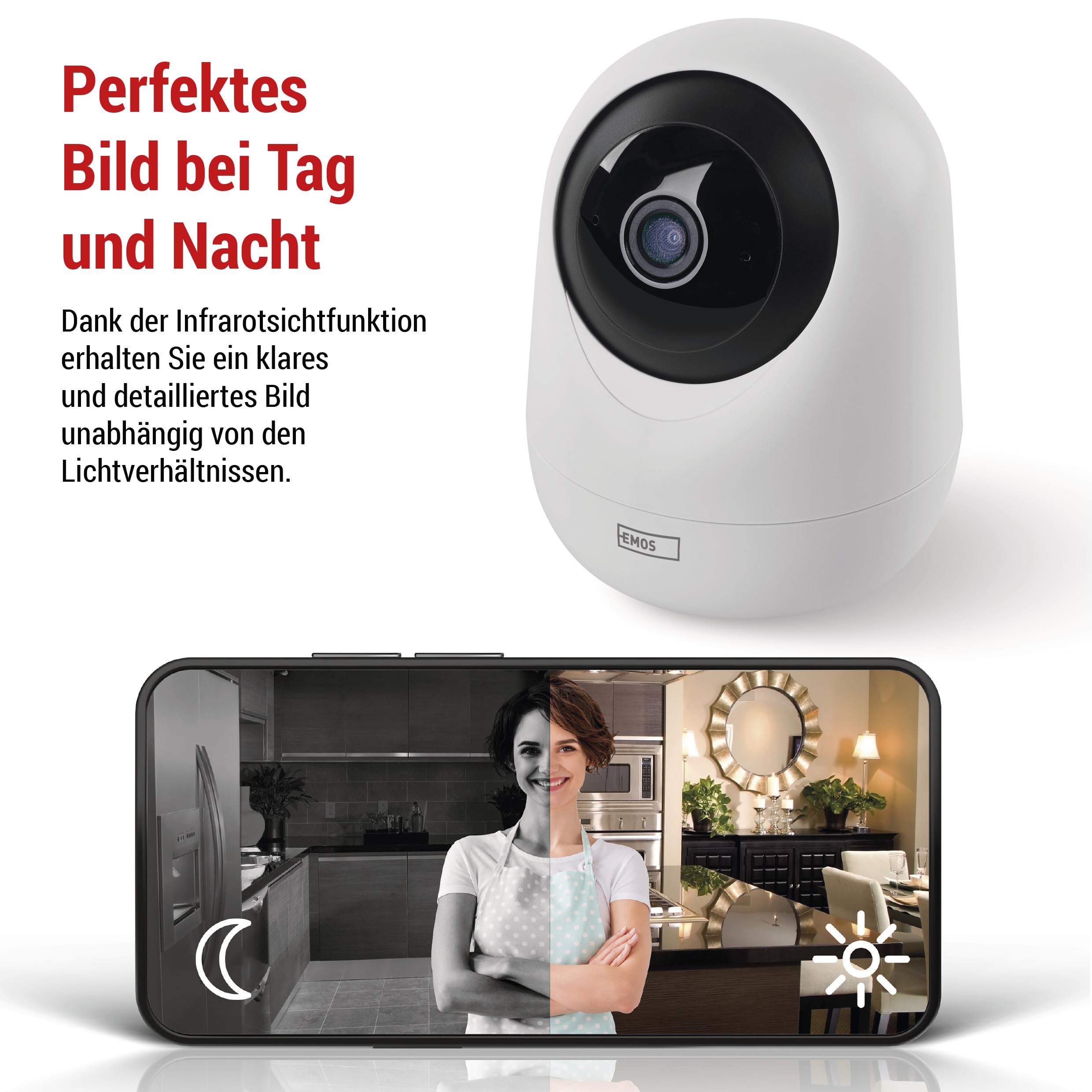 EMOS GoSmart Indoor Überwachungskamera 4MP mit Dual-WiFi und App, Smart Home IP-Kamera mit 2560x1440 Auflösung für Innenbereich, mit Bewegungserkennung und -Tracking, Nachtsicht und Bereicheinstellung