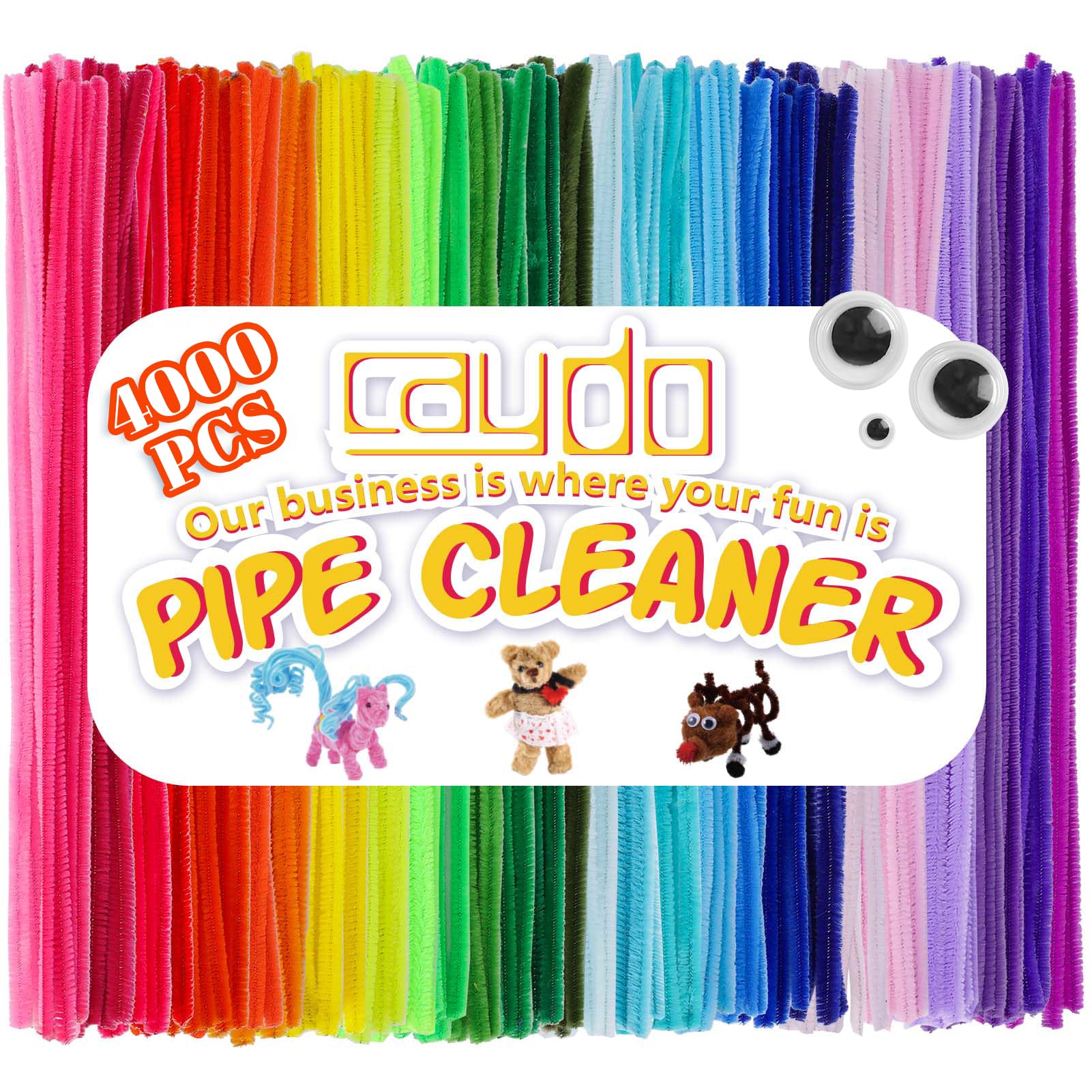 Caydo Lot de 4 000 cure-pipes de 40 tiges en chenille de couleurs assorties pour l'art et l'artisanat, nettoyeur de tuyaux pour projets d'art et d'artisanat, cadeaux créatifs, décorations de fête
