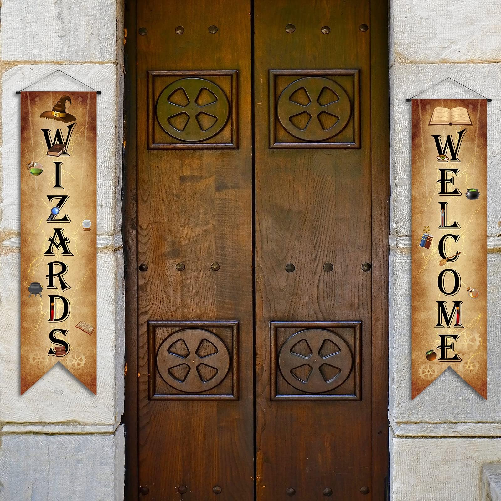 Tatuo Wizards Porch Signs Magical Wizard Banner Wizards Door Sign Sets Hanging banner Decorations Wizard Party Decoration Door Yard Party Wizard Staff Wizard Party Decorations Door Decors Backdrop