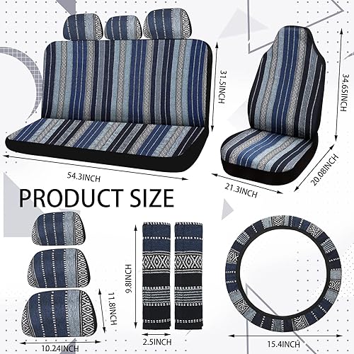 Miniatura 5 de Frienda Juego completo de 14 fundas de asiento de automóvil Baja azul con estampado bohemio, multicolor, a rayas, fundas de asiento de automóvil,