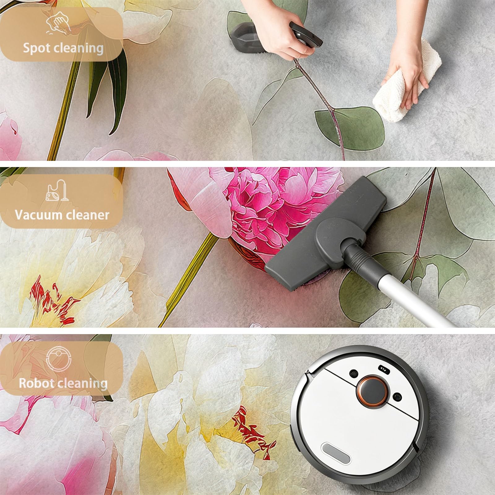 Générique Tapis Botanique Pivoine Feuille Verte 140 x 200 cm - Tapis Salon Flowers Minimalisme Esthétique Chambre - Moquette Antidérapant Lavable Doux à Poils Ras - Décoration Intérieure