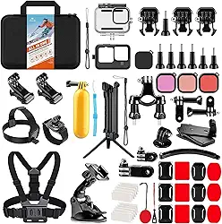 HONGDAK Kit de acessórios de câmera de ação para GoPro Hero 13 12 11 10 9 preto, caixa à prova d'água + capa de silicone + braço ajustável + alça de pulso para peito da cabeça + suporte de bicicleta +