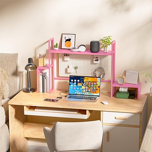 Miniatura 7 de WelFurGeer Organizador de escritorio LED con tira de luz RGB, estante de escritorio de 2 niveles para monitor de computadora, marco de metal