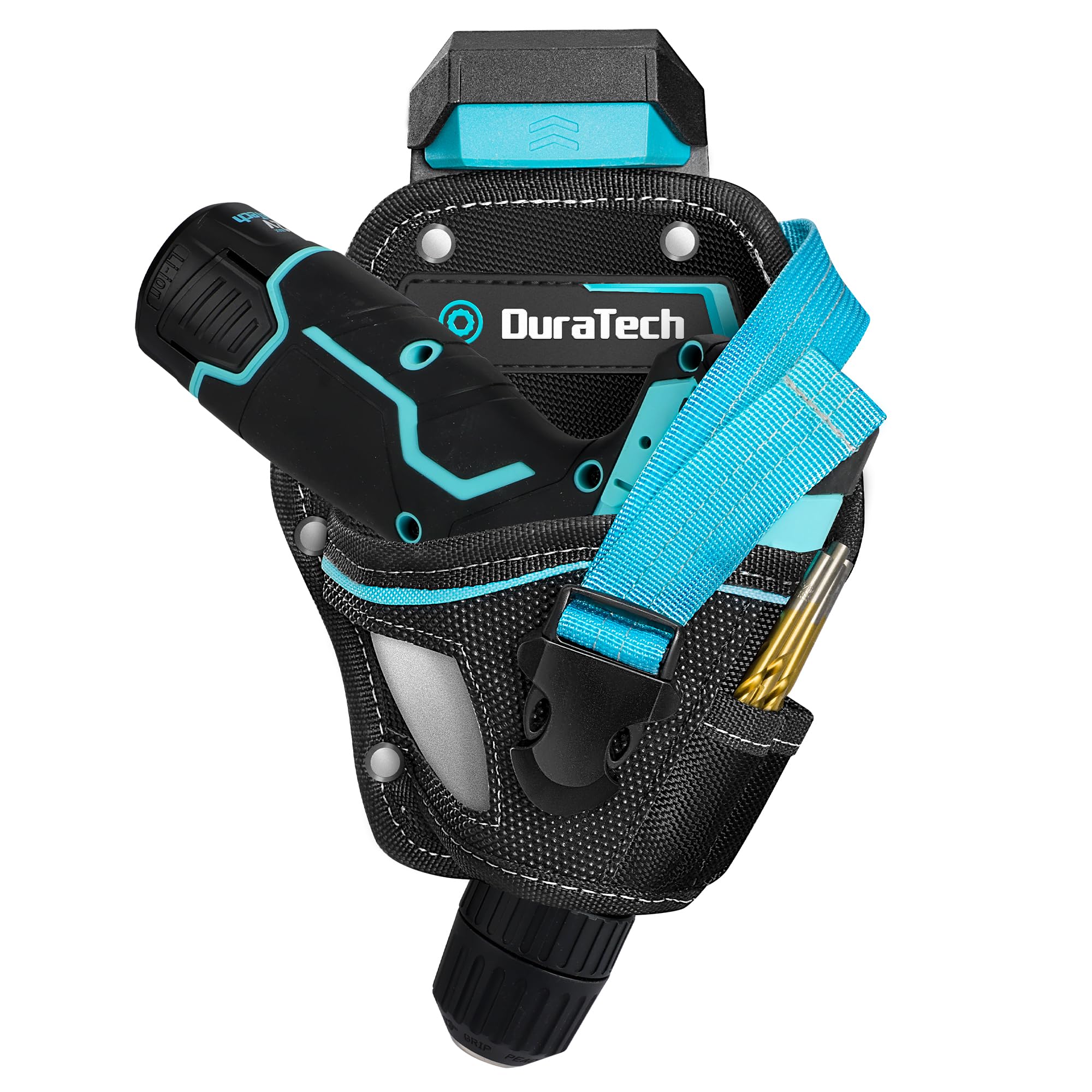 DuraTech Drill Holster with Quick Release Buckle, Driver Holster with Side Bit Pocket, Drill Holder with Holder Strap, Fits Most Belts for Electric