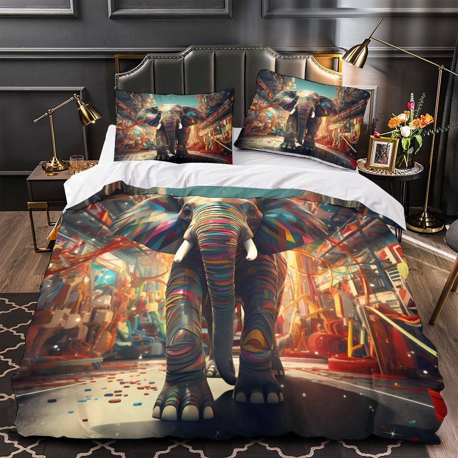 Linge de lit éléphant coloré 3D pour créer un cocon de douceur relaxant dans sa chambre