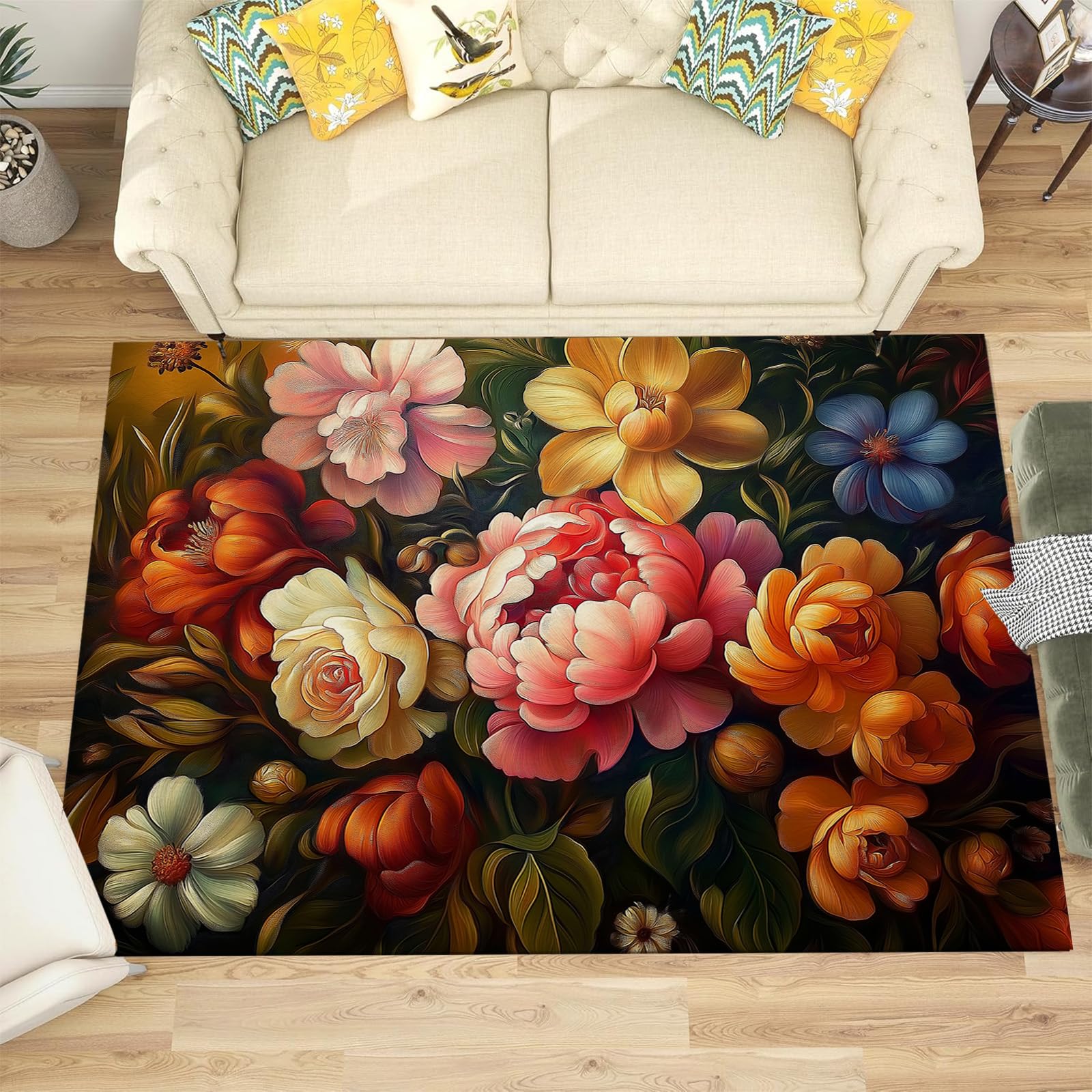 Tapis de salon moderne 90x150cm pour créer un coin lecture chaleureux et fleuri