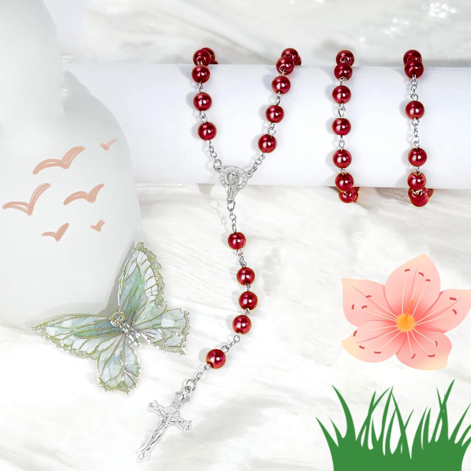 First Communion Rosarys for Girls and Boys, RosaryBeads Catholic for Men, Women, Rosary Necklace as Gifts for Mother, Grandmother, Elders - Image 5