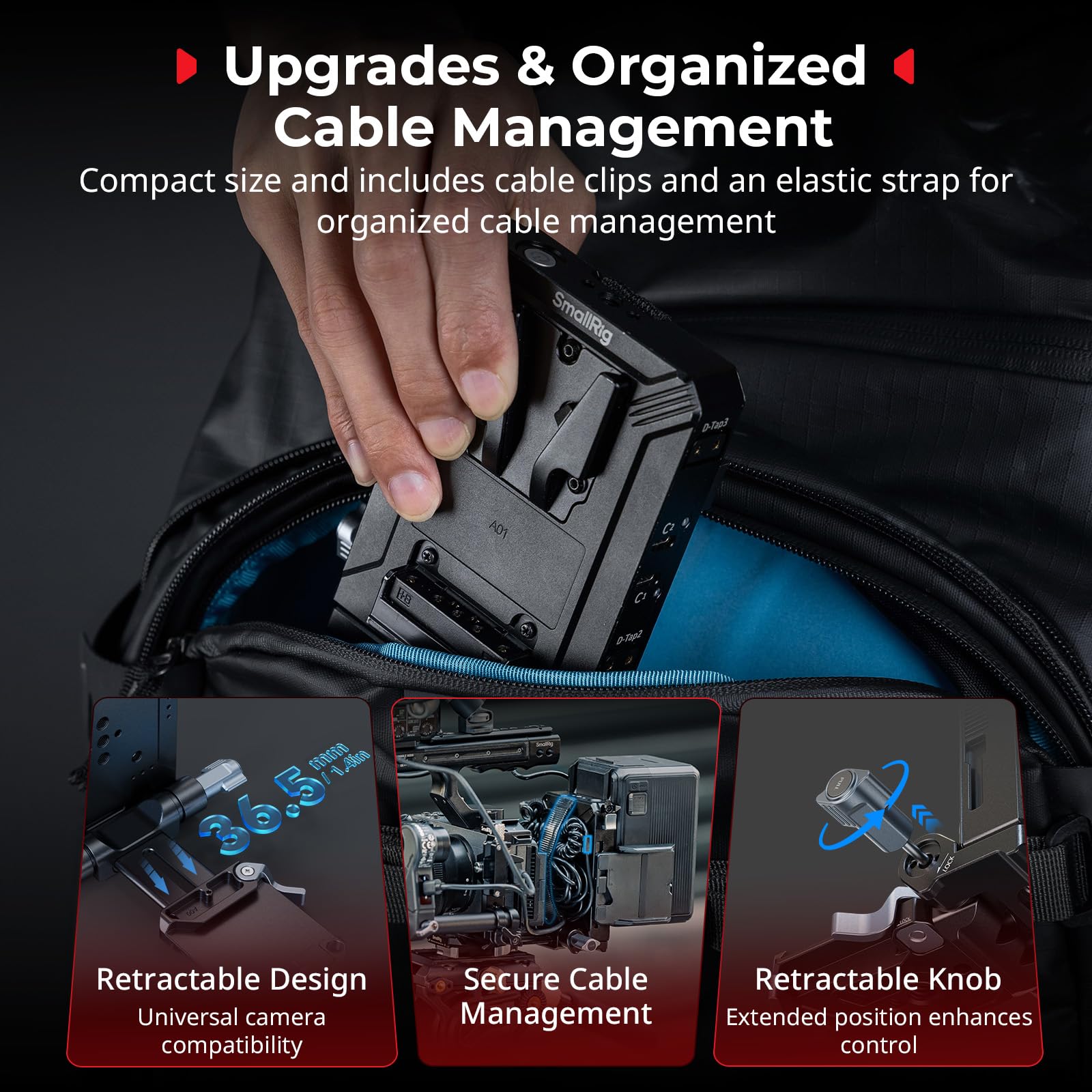SMALLRIG Kit Piastra Batteria V Mount Aggiornato, con Piastra QR per Arca, Protezione Schermo LCD E Clip per Cavi, Alimentazione D-Tap E Usb-C, Rig Video Tutto in Uno per Fotocamere Mirrorless/DSLR
