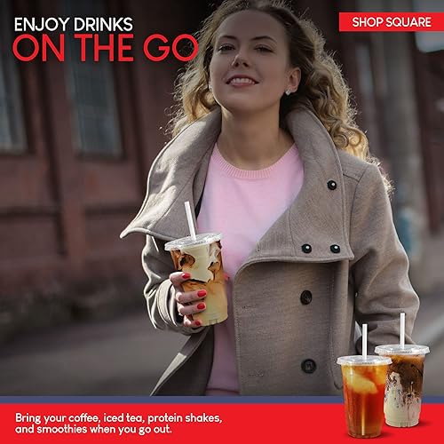 Miniatura 4 de Shop Square Vasos de plástico de 20 onzas con tapas (paquete de 100)  Vasos de plástico transparente para café helado, Boba, té con leche, batidos y