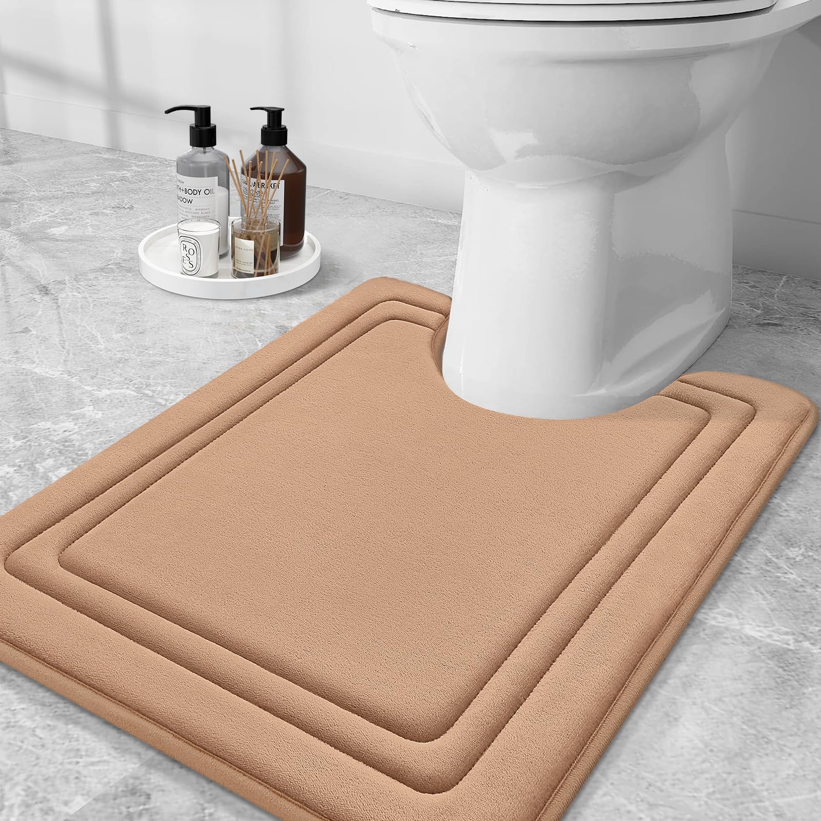 Grandaily Memory Foam Toilet Rugs U-Shaped 24x20, Ultra Soft, Non-Slip and Absorbent Bathroom Rugs, Machine Wash Dry, Comfortable Contour Bath Mat for