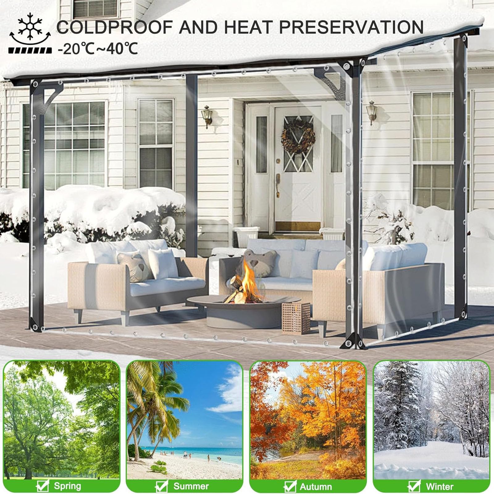 Œillets de bâche en PVC Transparent imperméable et Robuste de 2 x 3m – Bâche en Vinyle Transparent Lona – Auvent Transparent de 0,35 mm pour Couvrir Le Soleil et la Pluie