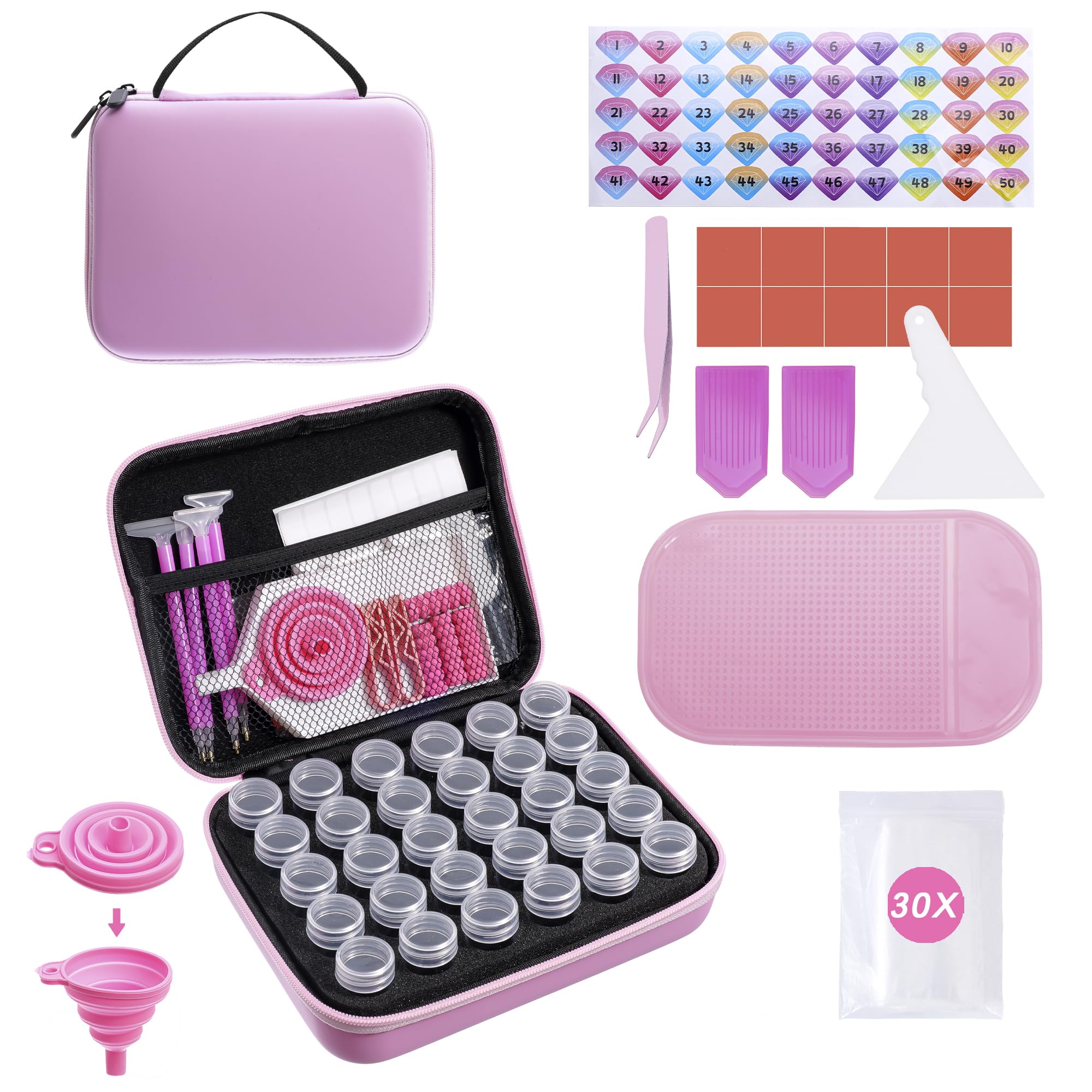 LYMUSUMI 30 Slots Diamond Art Storage Containers Portable Bead Storage Boxes for Diamond Painting Accessories and Tools Pinkfor Adults