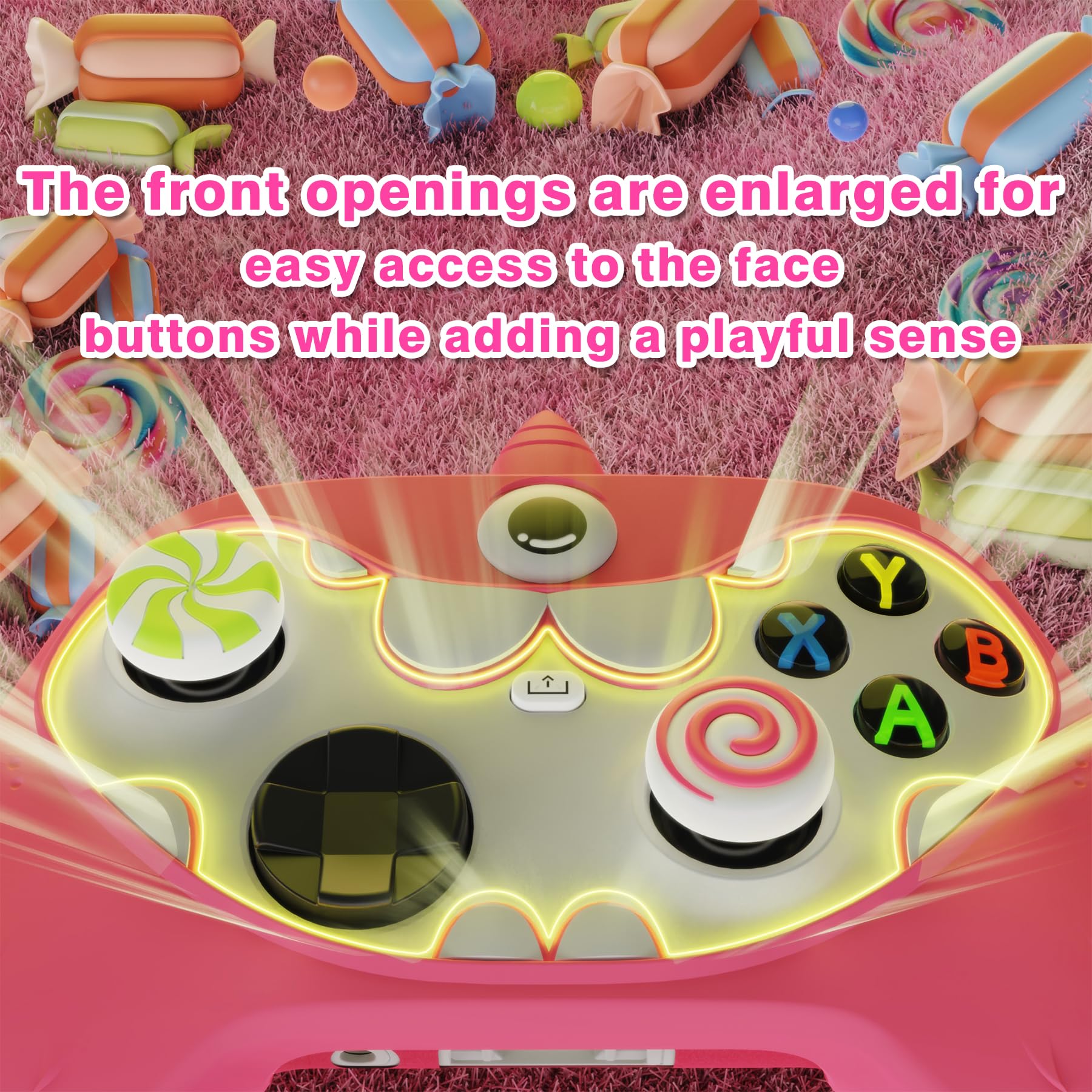 playvital Coque Manette pour Xbox Series X S Accessoires,Housse Protection Silicone pour Xbox Core Controller,Cover Skin avec Capuchon Joystick & Autocollant-Rose,Design MonoEye Monster