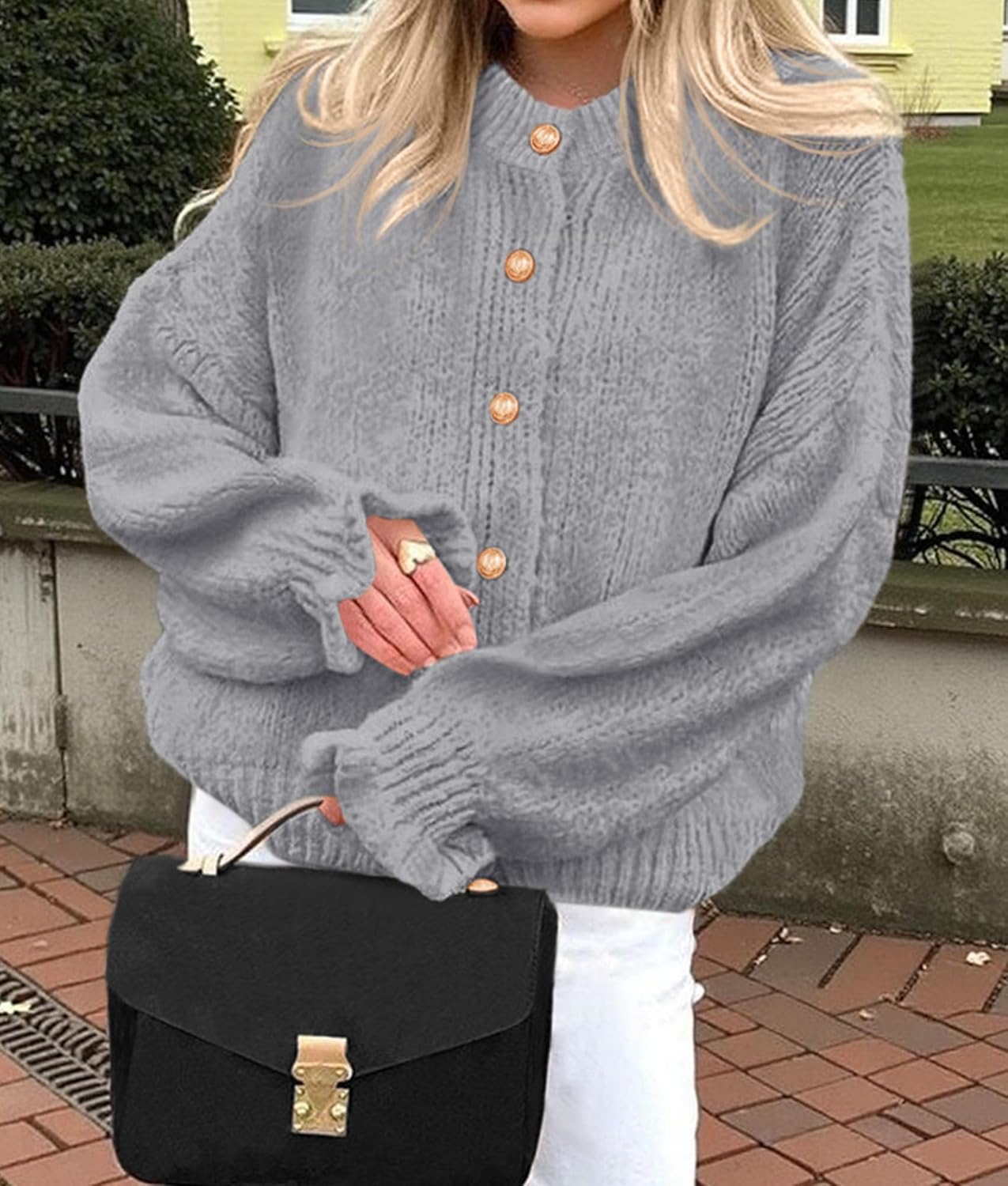 PRETTYGARDEN Womens Cropped Cardigans Trendy 2026 Ruffle Open Front Chunky Knit Sweater Oversized Button Down Fall Clothes - Image 4