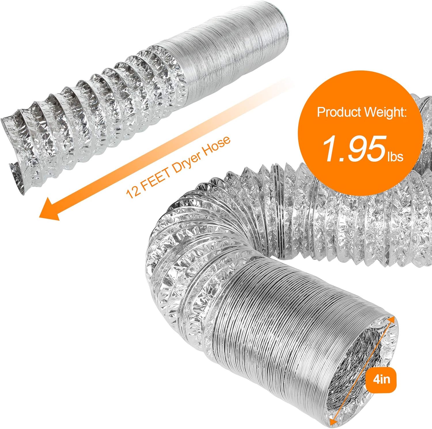 4 Inch 18 Feet Flexible Air Duct Hose NonInsulated Aluminum Foil