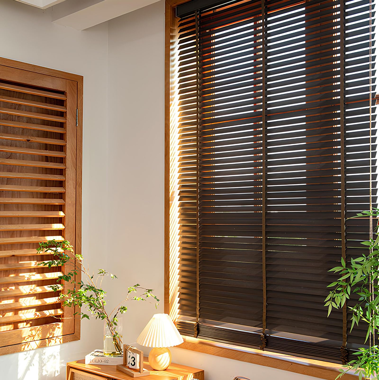 Schwarz Holz Jalousie, 5cm Jalousette Echtholz, Sonnen-, Sicht-Schutz Usw, Wand- Und Deckenmontage Für Fenster & Tür(130Bx130Hcm)