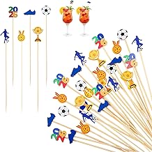 Aodaer 200 Pcs World Cup Cocktail Picks for Appetizers Soccer Toothpicks Long Bamboo Food Picks Fruit Skewers for Drinks Desserts for Game Day Soccer Party Supplies