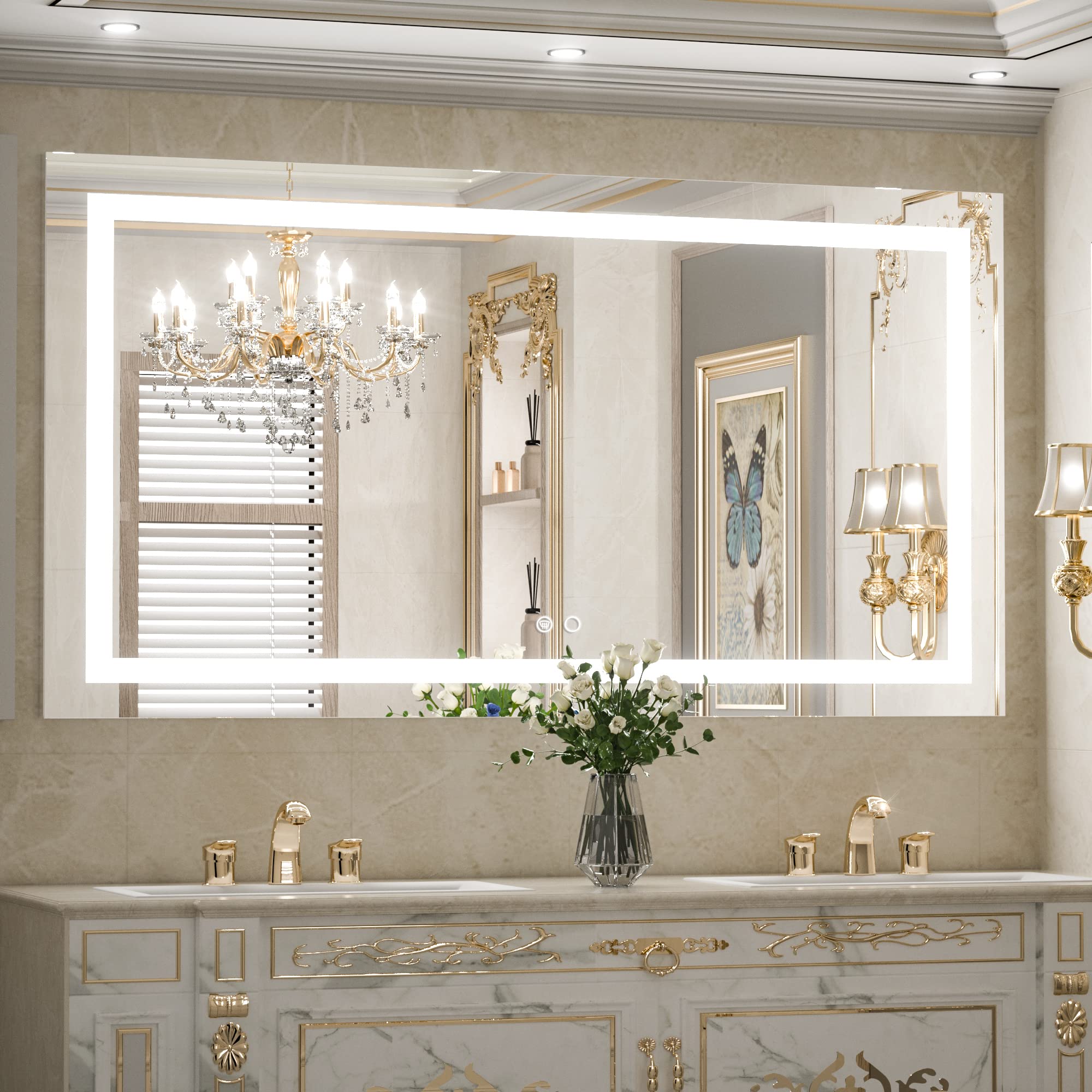 TETOTE LED Bathroom Mirror 48 x 24 AntiFog Mirror with Lights,White/Warm/Natural Lighted Mirror