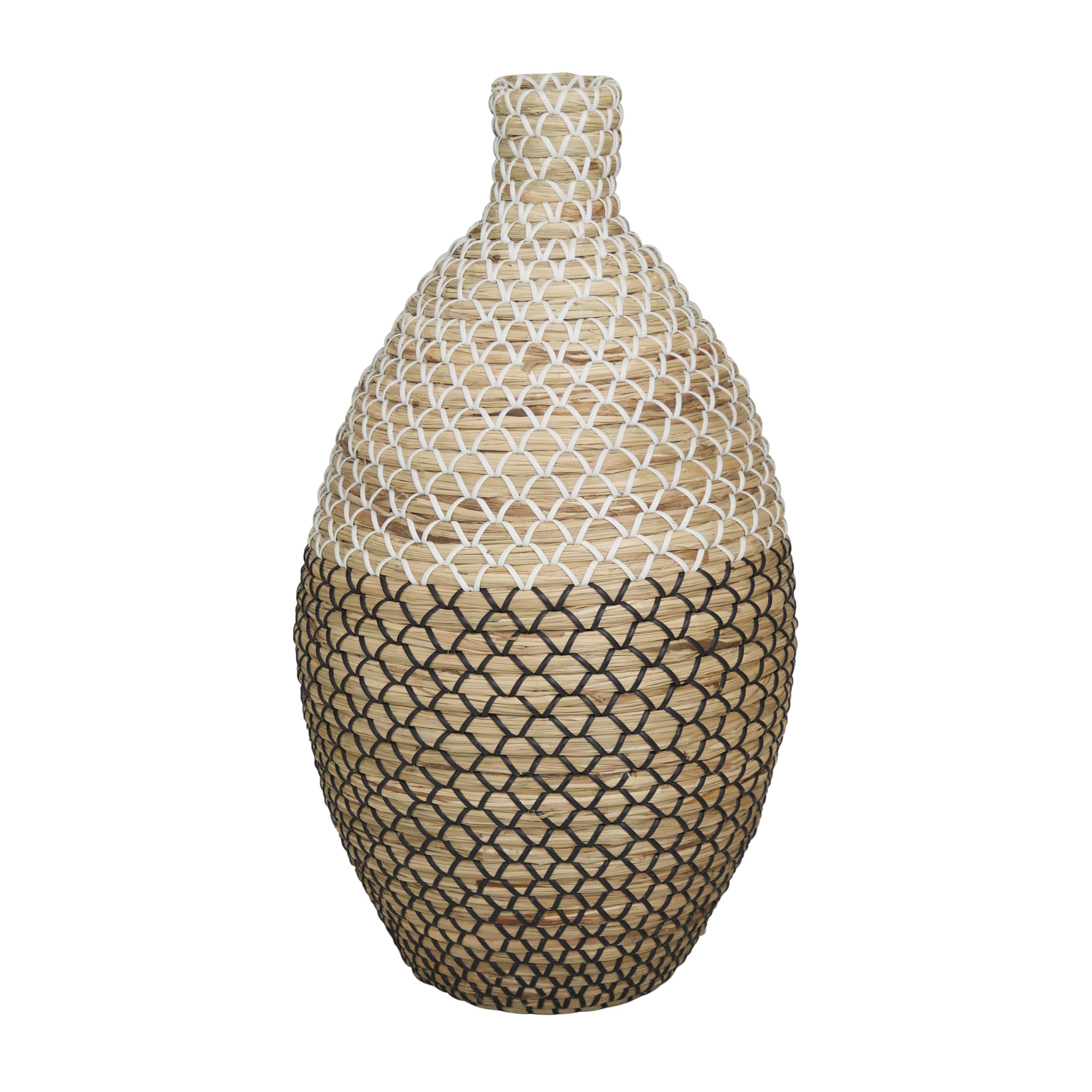 Vase tissé de qualit&eacute; sup&eacute;rieure Deco 79 en jonc de mer marron authentique