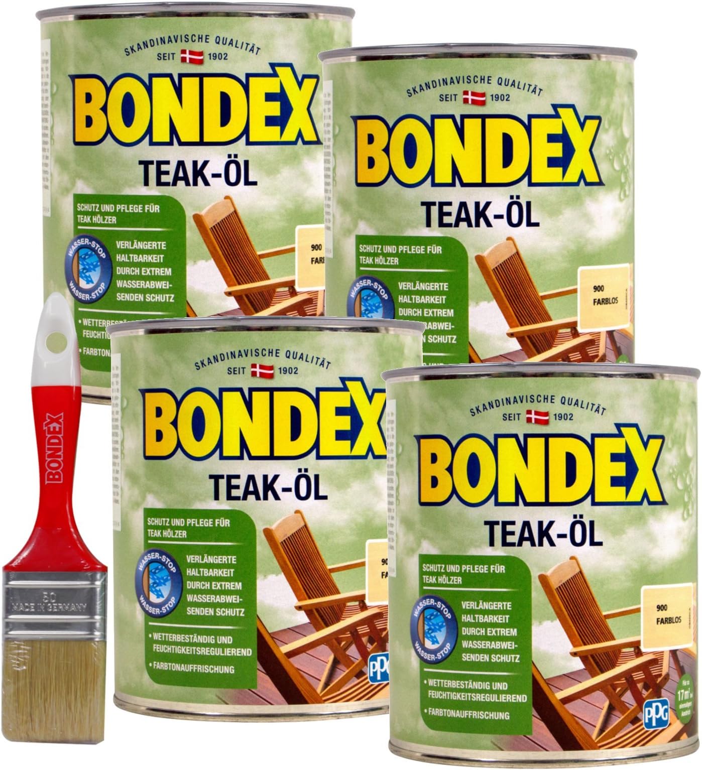 Bondex TeakÖl farblos, 3 Liter inkl. Pinsel Schutz und Pflegeöl für