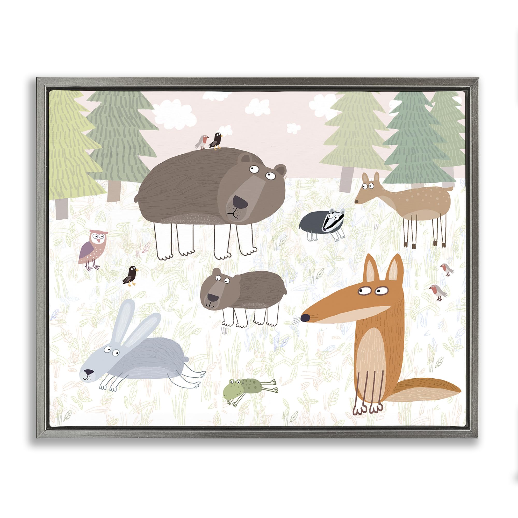 Stupell Industries Luster Gray (Matte) 'Forest Animals Out And About'| Floating Frame Canvas Art