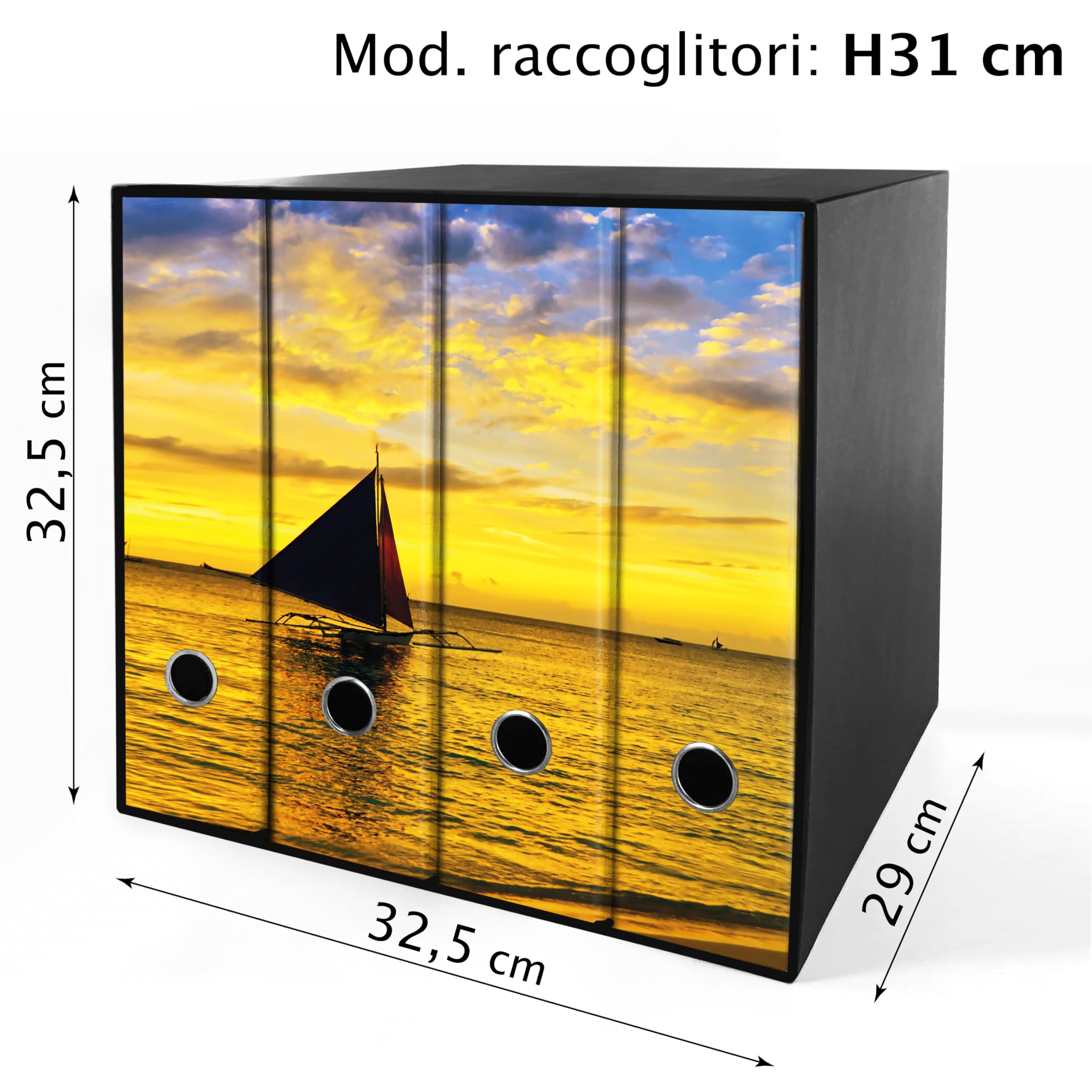 Set da 4 raccoglitori ad anelli - BARCA TRAMONTO (H31 cm con 2 anelli) Multicolore