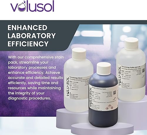 Miniatura 2 de Volu-Sol Wright Giemsa Stain Pack (Wright Giemsa, tampón, enjuague) Romanowsky Stain para frotis de sangre, realiza recuentos diferenciales de