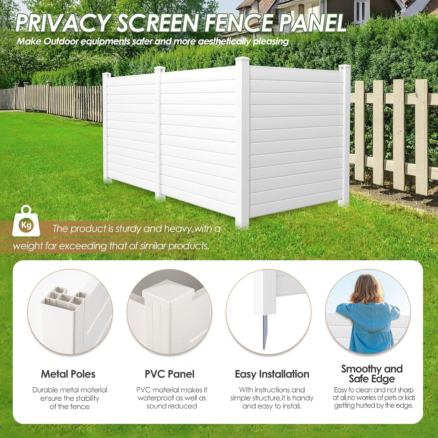 No Dig Air Conditioner Fence PVC Privacy Screen Trash Can Fence Swimming Pool Equipment Enclosure Outdoor Privacy Walls for HOA (50" H x 50" W x 4)