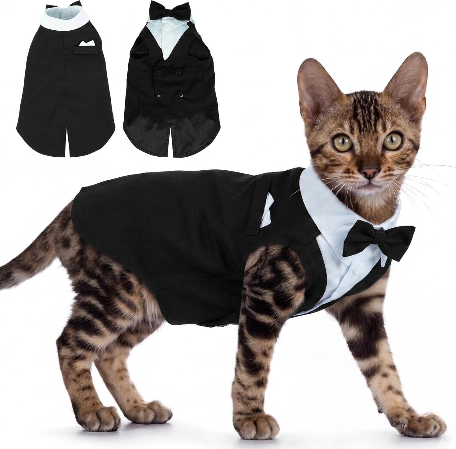 PUMYPOREITY Cat Tuxedo Suit Formal Wear with Bow Tie, Soft Skin-Friendly Cat Costumes for Cats Only, Elegant Outfit for Male Female Cats, Perfect for Wedding Birthday Photo Shoots, M, Black