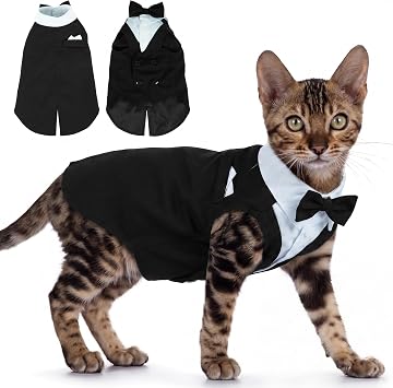 PUMYPOREITY Cat Tuxedo Suit with Bow Tie, Formal Costume for Photos, Black, M