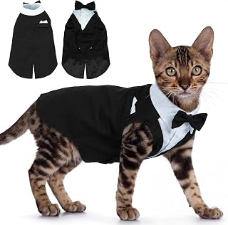 PUMYPOREITY Cat Tuxedo Suit with Bow Tie, Formal Costume for Photos, Black, S