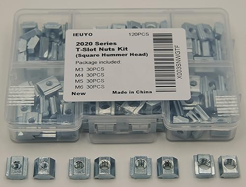Tuercas de ranura en T de la serie 2020, tuerca cuadrada de fijación de cabeza de martillo para accesorios de perfil de aluminio, M3 100 piezas