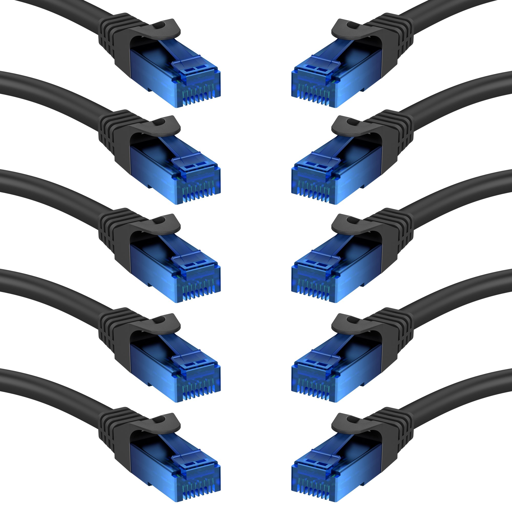 KabelDirekt – 10x 0.5m – Ethernet Cable, LAN Cable, Network Cable – Available in 0.25-30m (Fibre Optic Speed for Gigabit Networks with 1Gbps, for Switches/Routers/Modems with RJ45, black/blue)