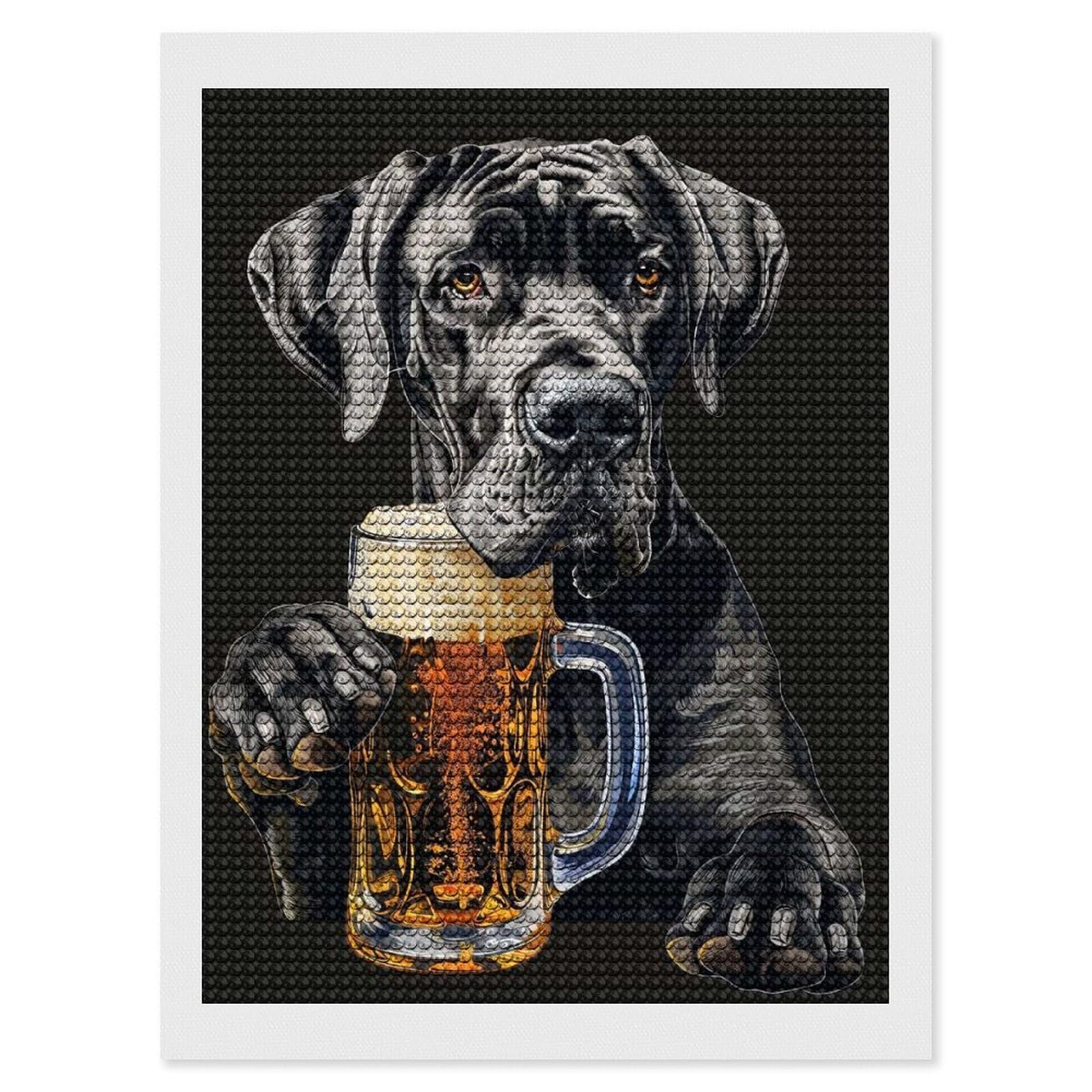 Junmoney Great Dane Beer Diamond Art Kit 12"x16", Gift Idea, for Family Craft Time, Mindful Craft Activity, Boho Decor, Relaxing DIY Hobby