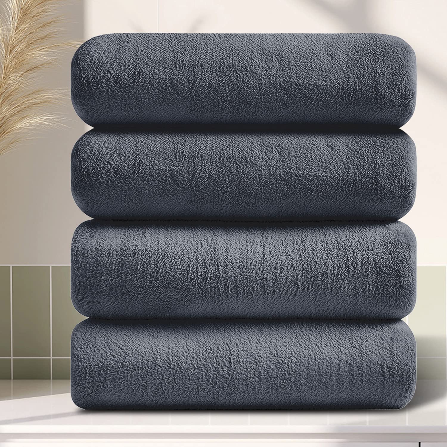 Junsey 4 Pcs Oversized Bath Towels Extra Large 35x70 Inches Bath Sheet 600 GSM Quick Dry Towel for Bathroom Ultra Soft Hotel Absorbent Towels Set Grey