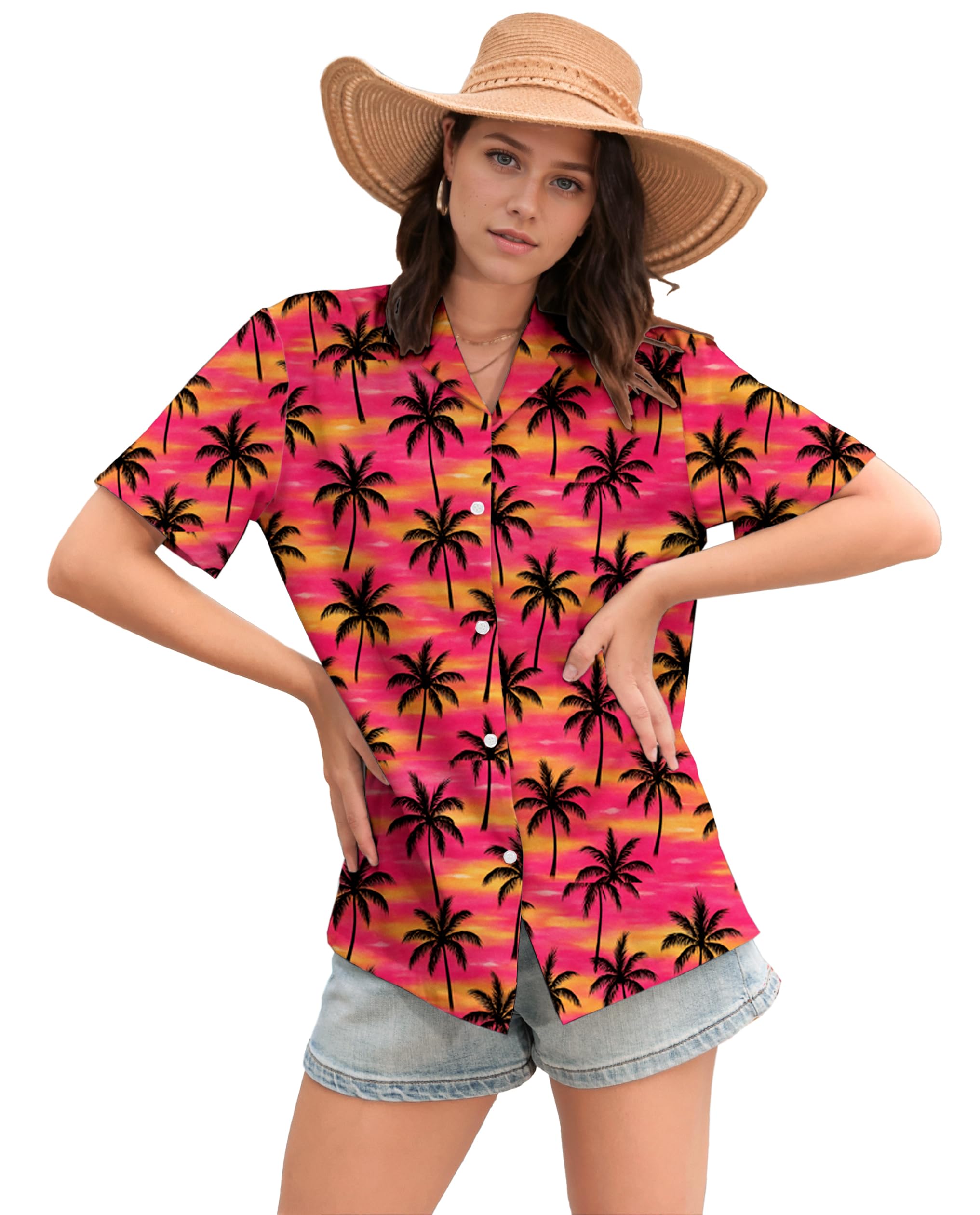 Cromoncent Mommy and Me Matching Hawaiian Outfits Girls &amp; Womens Hawaiian Shirts Tropical Button Down Shirts