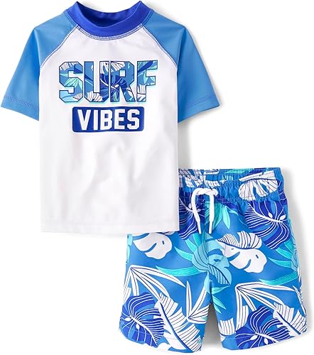 Miniatura 7 de The Childrens Place Boys and Toddler Short Sleeve Rashguard Swimsuit