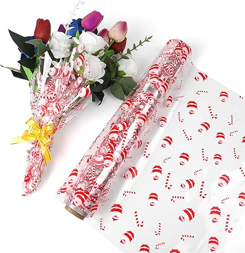 Miniatura 6 de CCINEE Rollos de celofán de Navidad, película de celofán de Navidad para cestas de regalo con 15 lazos y 3 cintas, papel de regalo, manualidades