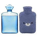samply Hot Water Bottle with Cute Fleece Cover, Hot Water Bag for Hot and Cold Compress, Hand Feet Warmer, Neck and Shoulder Pain Relief, Navy Blue Bear