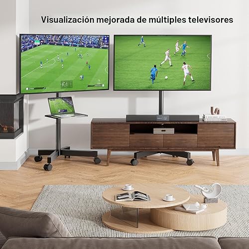 Miniatura 7 de PERLESMITH Soporte de TV móvil para televisores de pantalla LCD LED plana/curvada de 23 a 60 pulgadas, carrito de TV inclinable con capacidad para