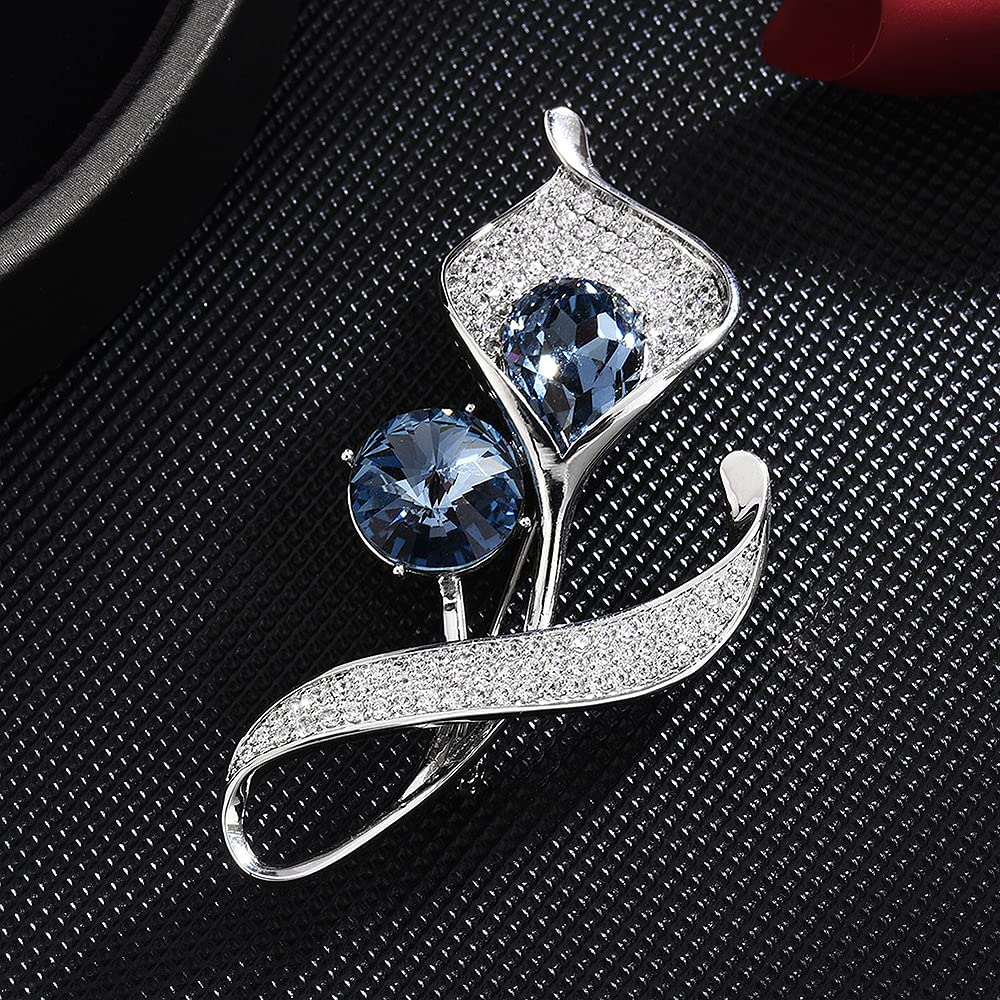LYGXWJFC Elegancka niebieska broszka z cyrkonią sześcienną dla kobiet Calla Lily Pin Broszka biżuteria