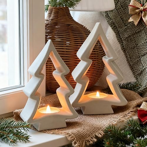 Miniatura 5 de 2 portavelas de árbol de Navidad, portavelas de madera blanca, candelabros rústicos de madera para decoración de mesa de Navidad, centro de mesa,